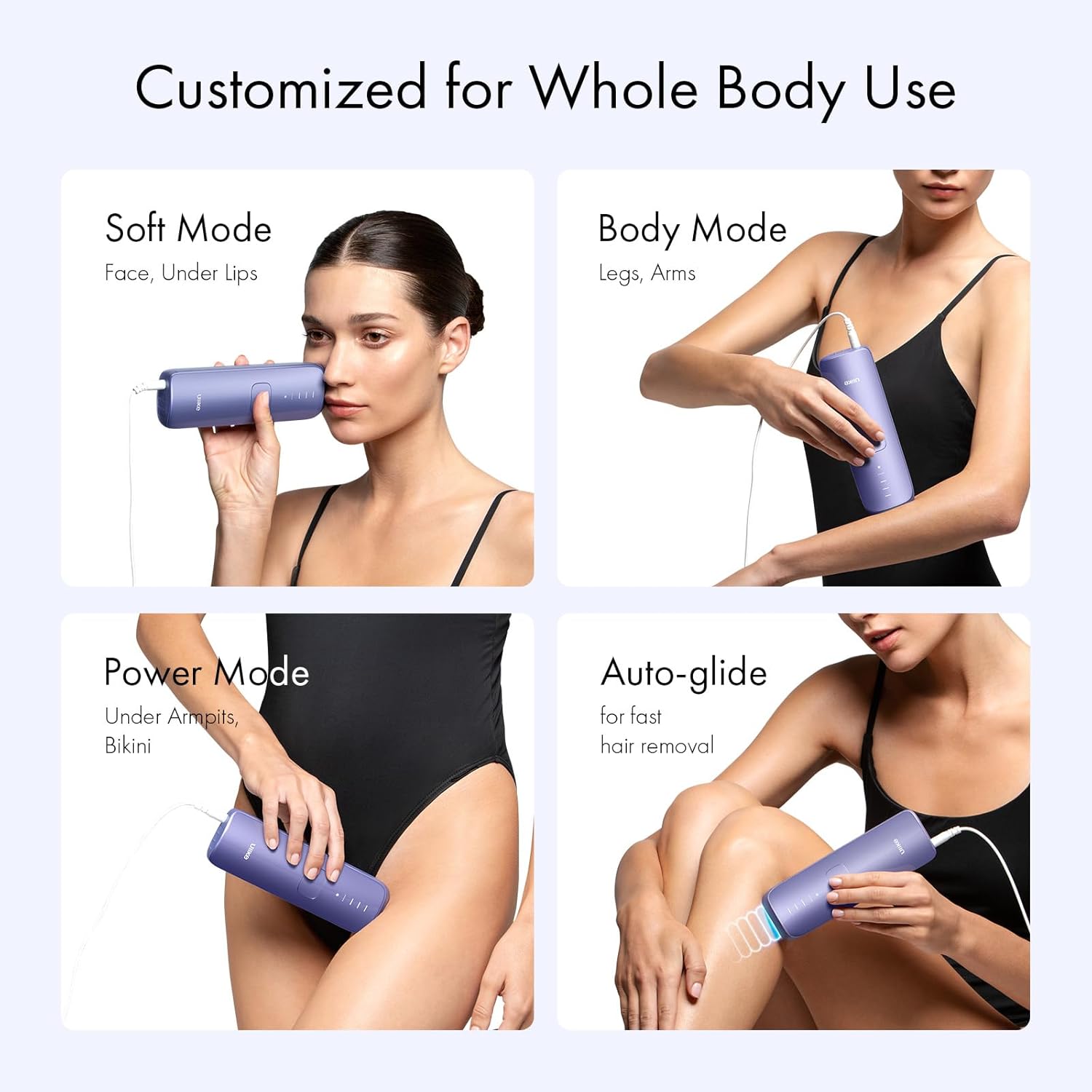 3 Modes &amp;amp;amp;amp;amp; Auto Flashing for Fast Full Body Hair Removal from Home - Purple