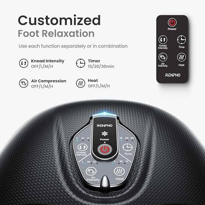 Renpho Foot Massager with Heat & Remote 2025 Model. - Black