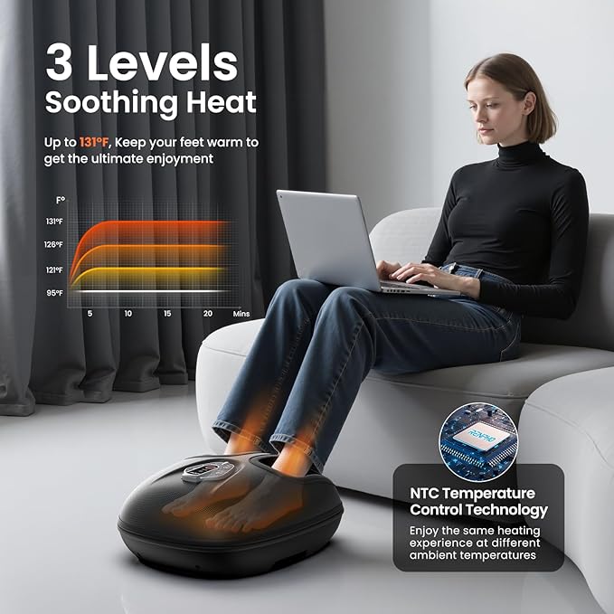 Renpho Foot Massager with Heat & Remote 2025 Model. - Black