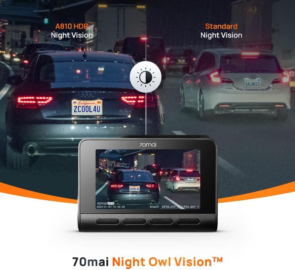 70mai Dash Cam A810 (Night Vision, GPS, 4K) - Black