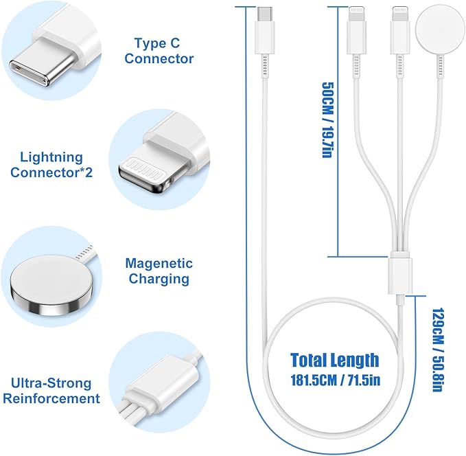 Magnetic 3-in-1 Charging Cable (Mobile + Earbuds + Watch compatible) - White