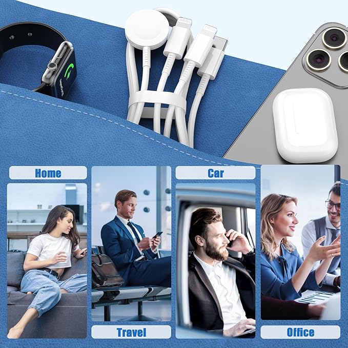 Magnetic 3-in-1 Charging Cable (Mobile + Earbuds + Watch compatible) - White